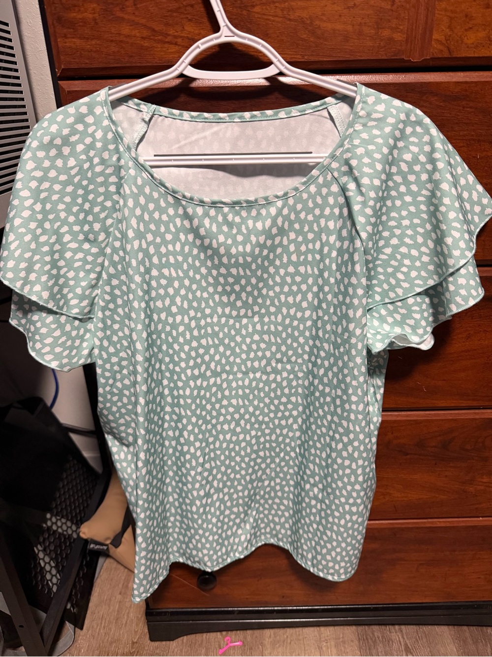 Women’s Mint Green Printed Ruffle Sleeve Blouse